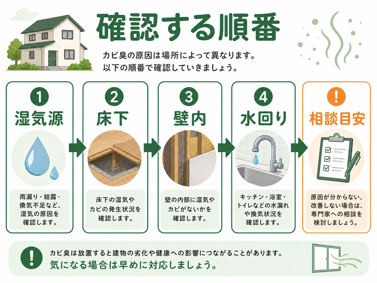 空き家のカビ臭い原因を湿気源から床下・壁内・水回りへ確認する順番