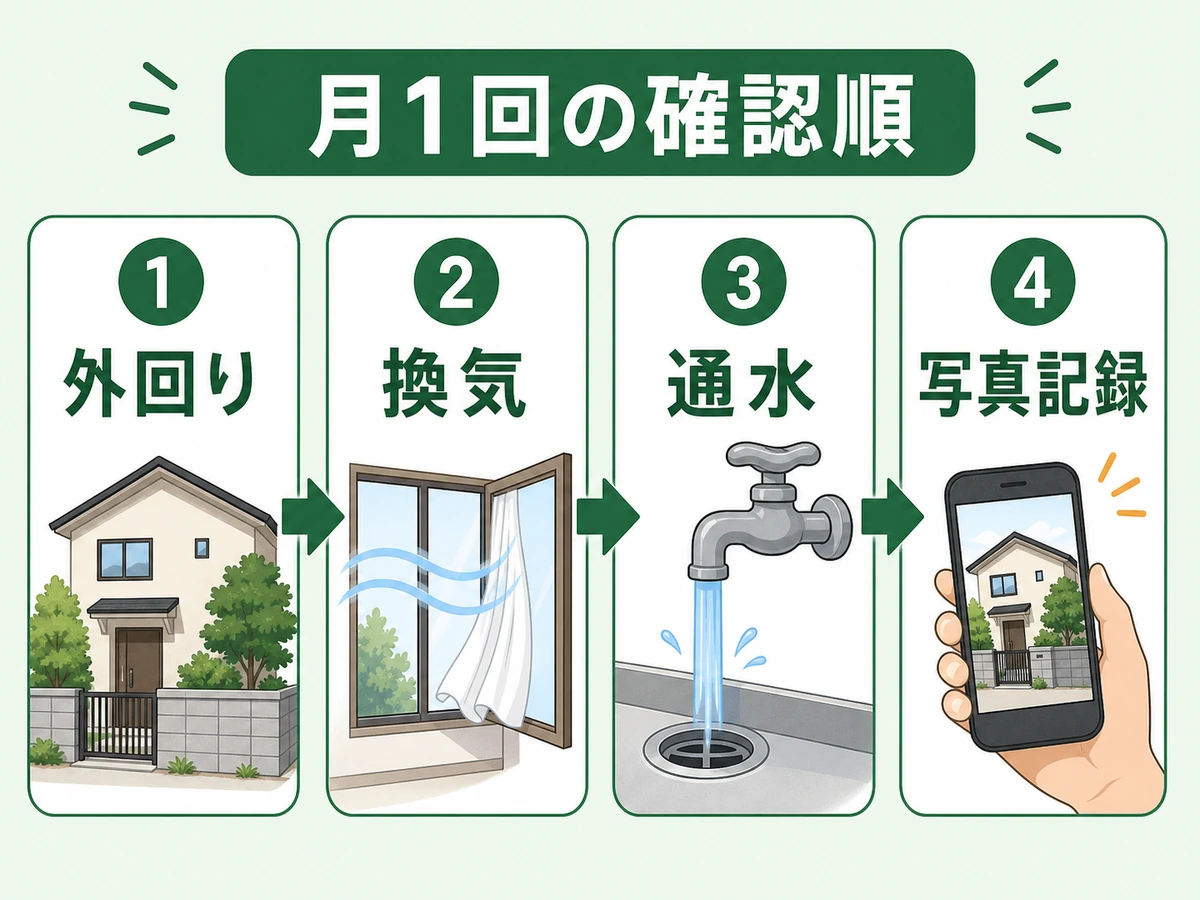 空き家管理で月1回確認する外回り、換気、通水、写真記録の順番