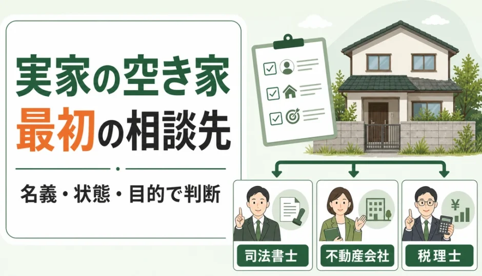 実家の空き家の最初の相談先を名義・状態・目的で判断する図解