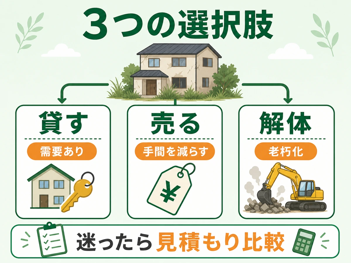 空き家を貸す・売る・解体の3つで比べる判断チャート