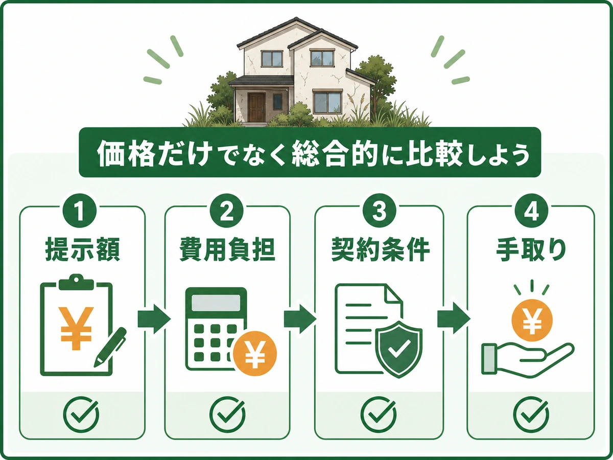 空き家買取の提示額、費用負担、契約条件、手取りを比べる流れ