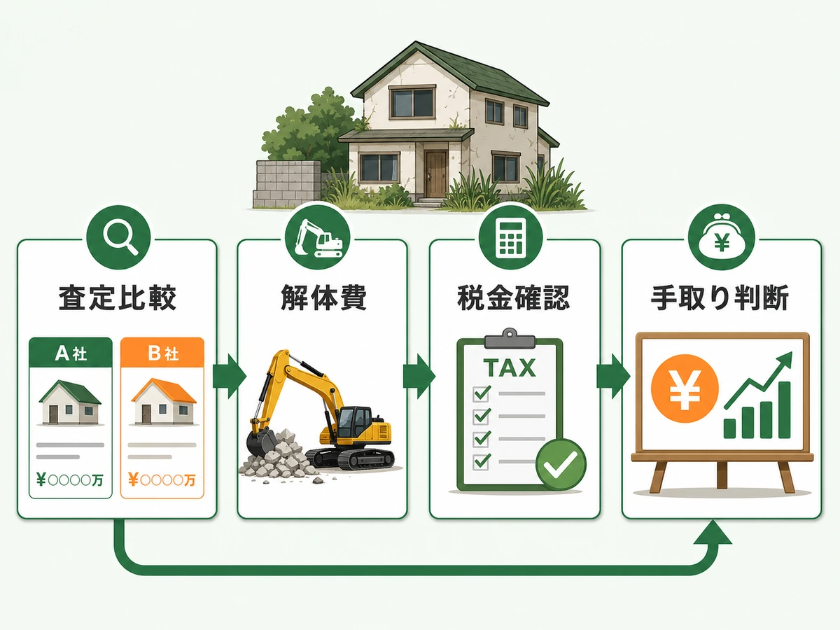 空き家を解体するかそのまま売るかを査定比較から手取り判断まで示す確認フロー