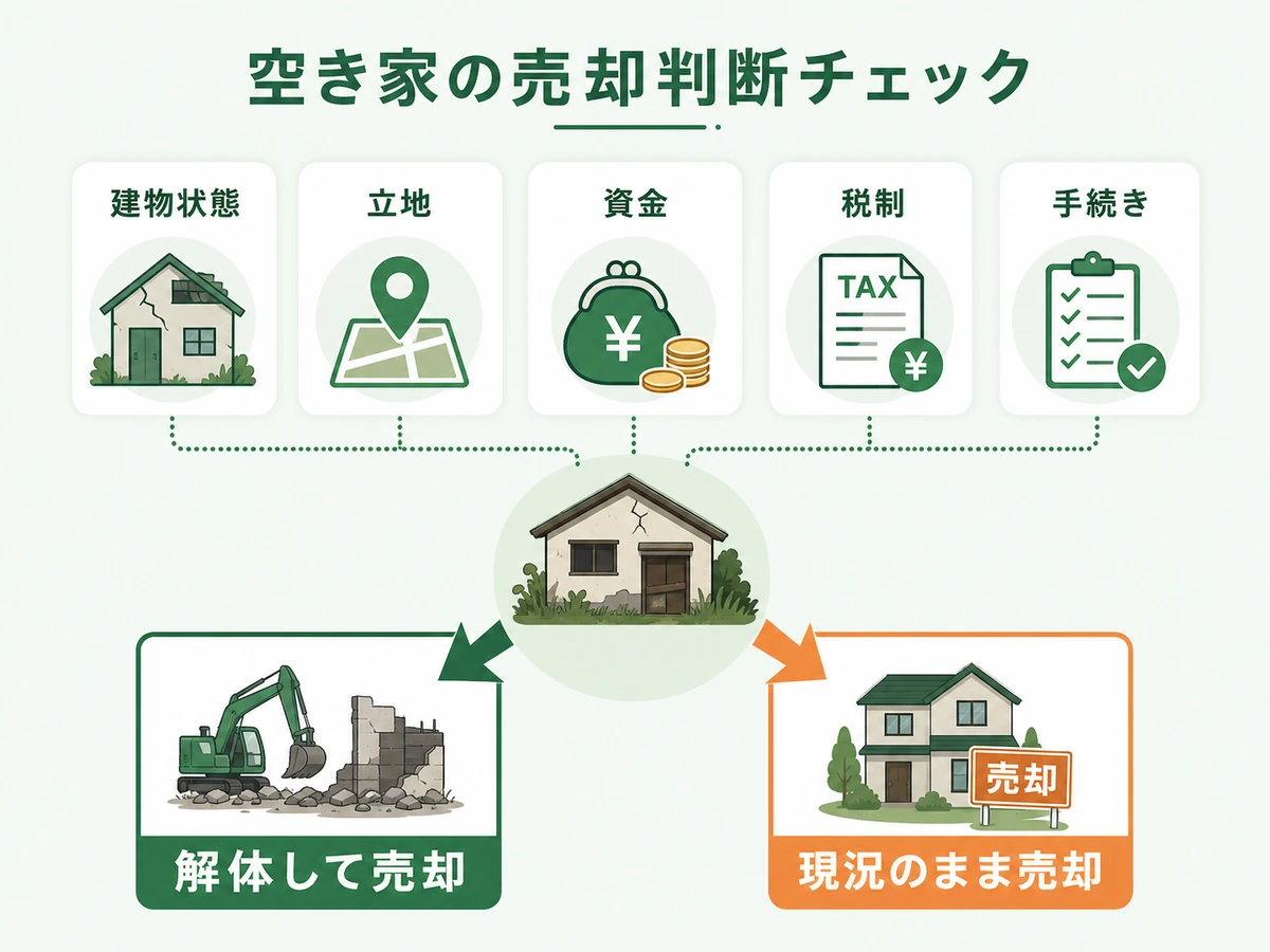 空き家売却で解体か現況売却かを建物状態や税制で分ける判断チャート