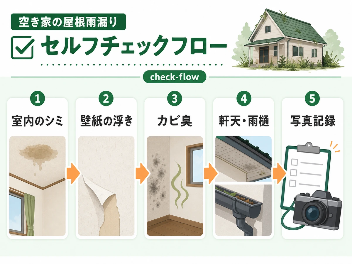 空き家の雨漏りサインを屋根に登らず確認する流れ