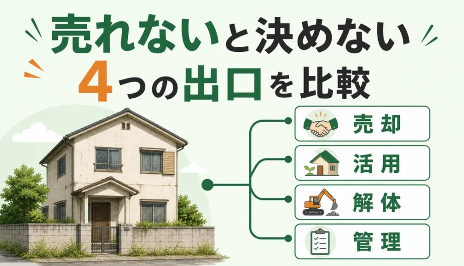 再建築不可の空き家の売却・活用・解体・管理を比較する図