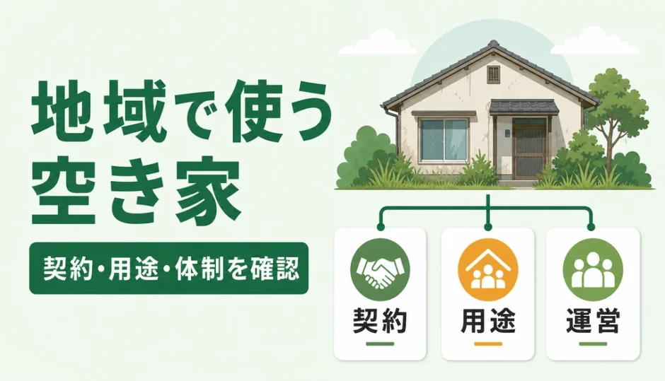 空き家を地域で使う前に契約・用途・体制を確認する図解