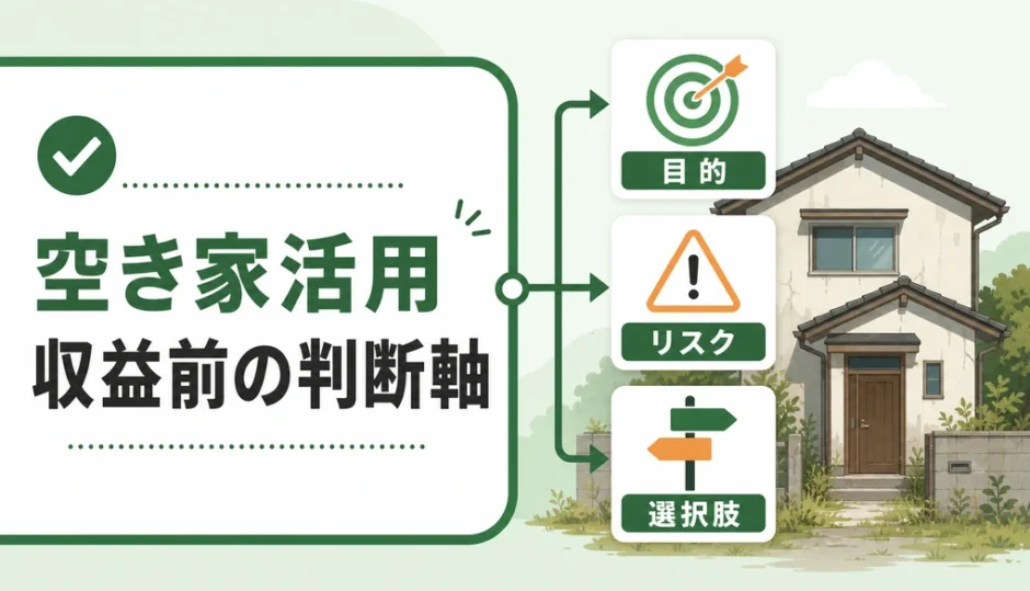 空き家活用で後悔しないために収益前の判断軸を整理する図