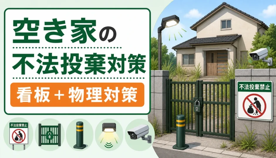 空き家の不法投棄対策として看板と物理対策を示すサムネイル