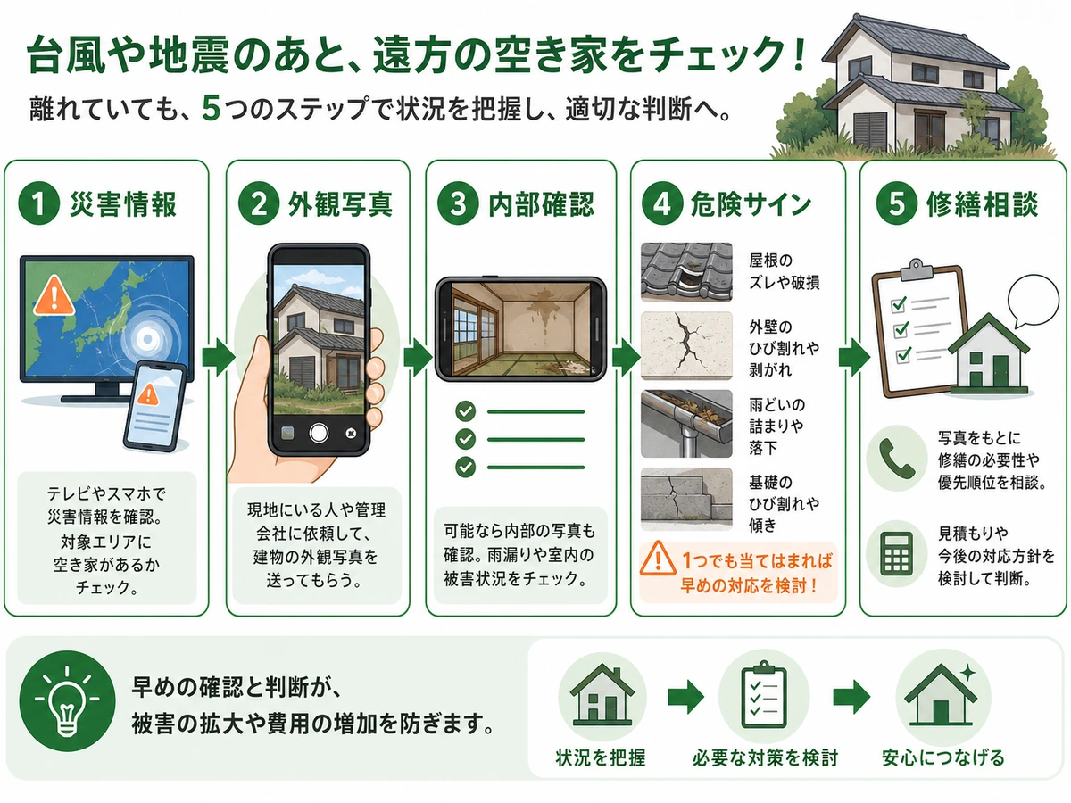 台風・地震後に遠方の空き家を確認する順番