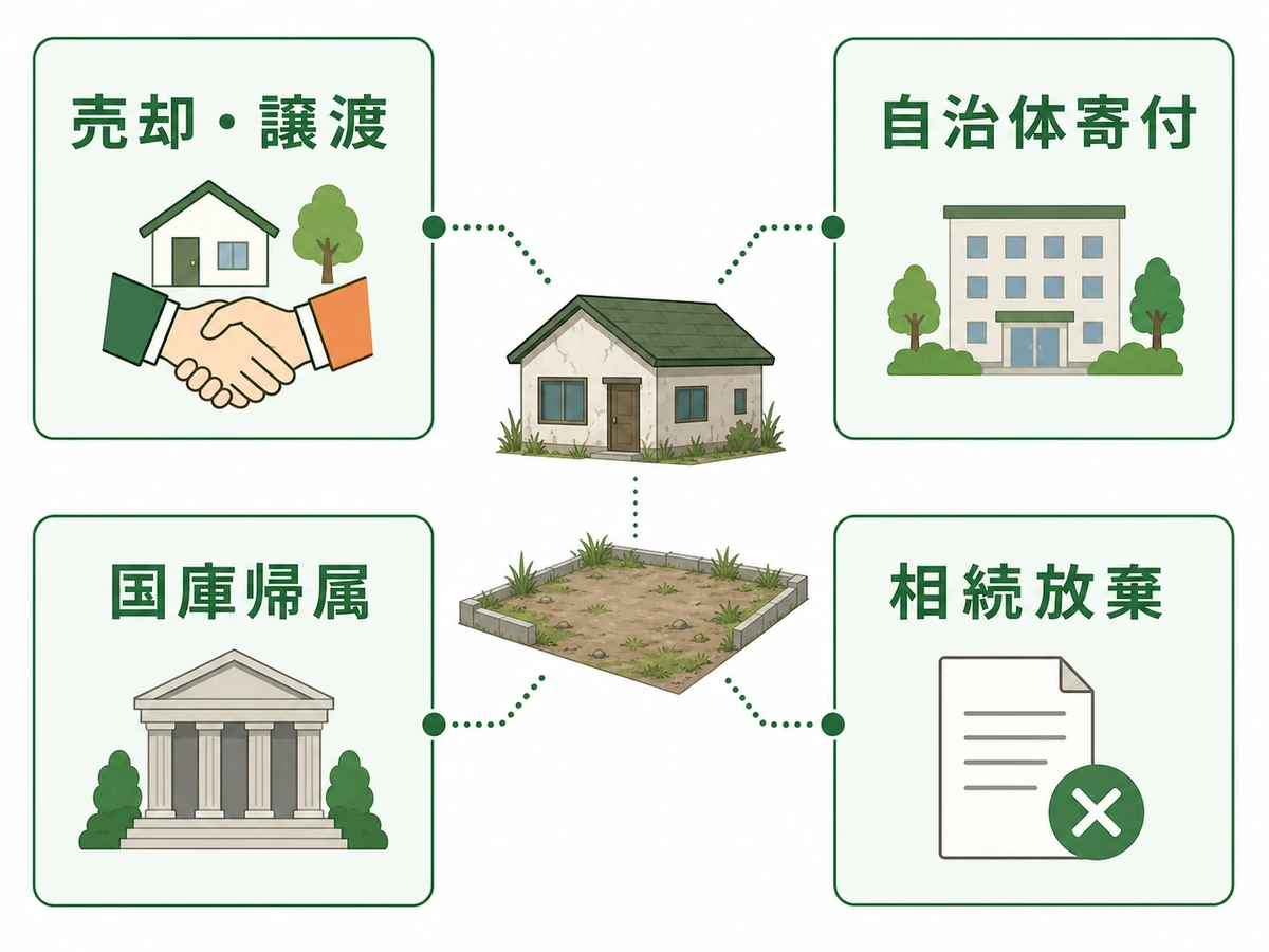 相続した空き家・土地の手放し方4つを比較した図