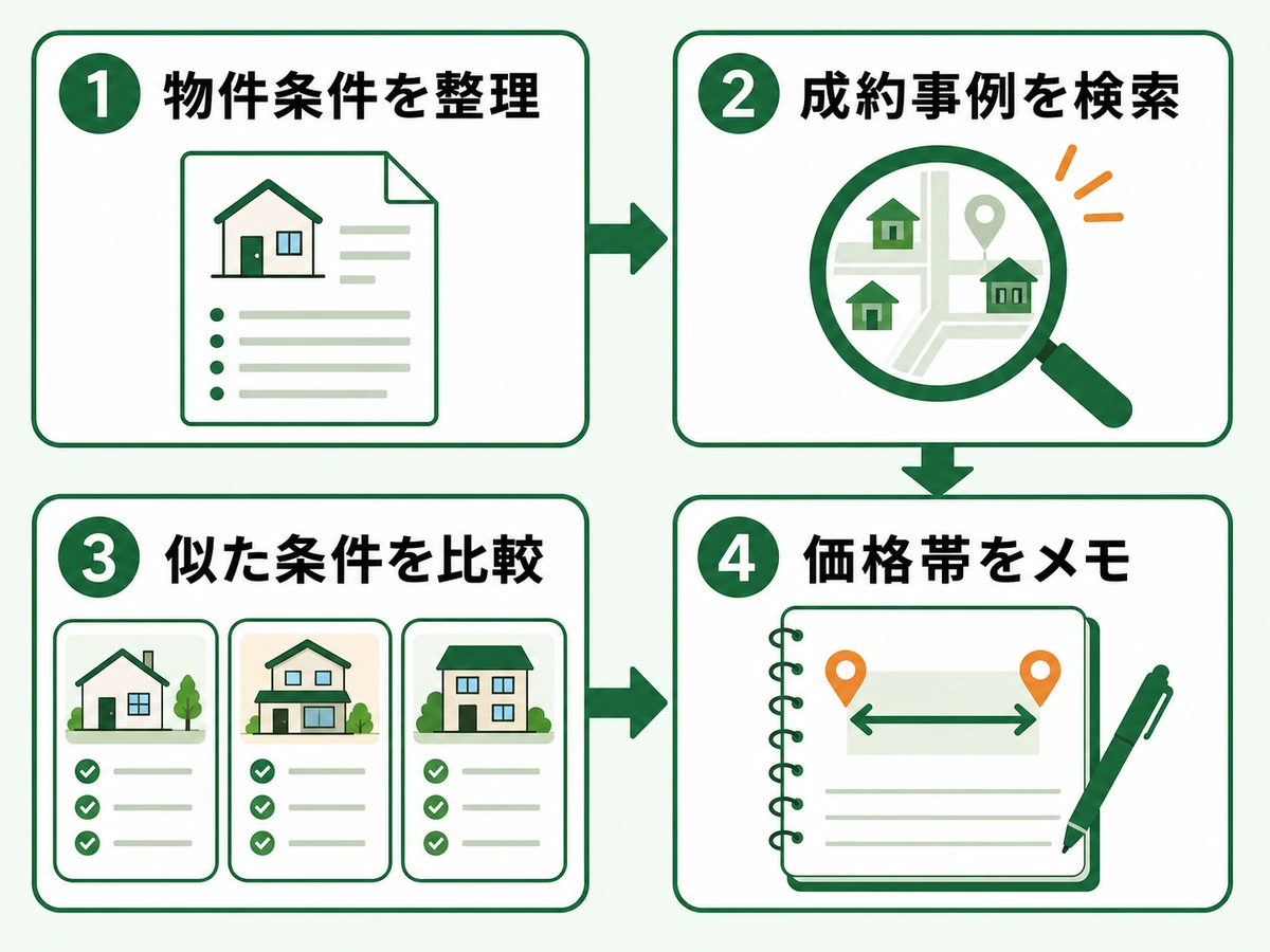 空き家の物件条件を整理し、成約事例を比較して価格帯をメモする4ステップ