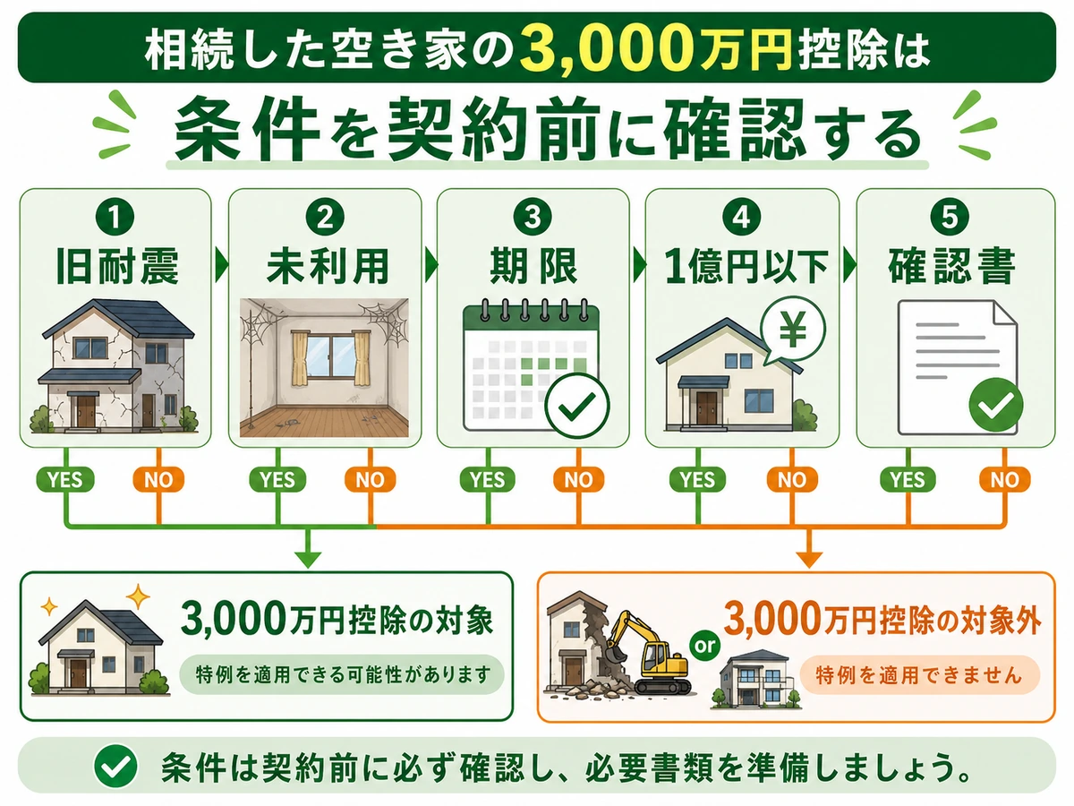 相続空き家の3,000万円控除の条件確認図