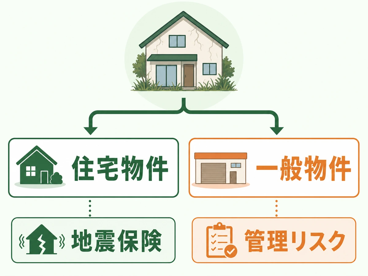空き家の火災保険で住宅物件と一般物件を分けて考える図