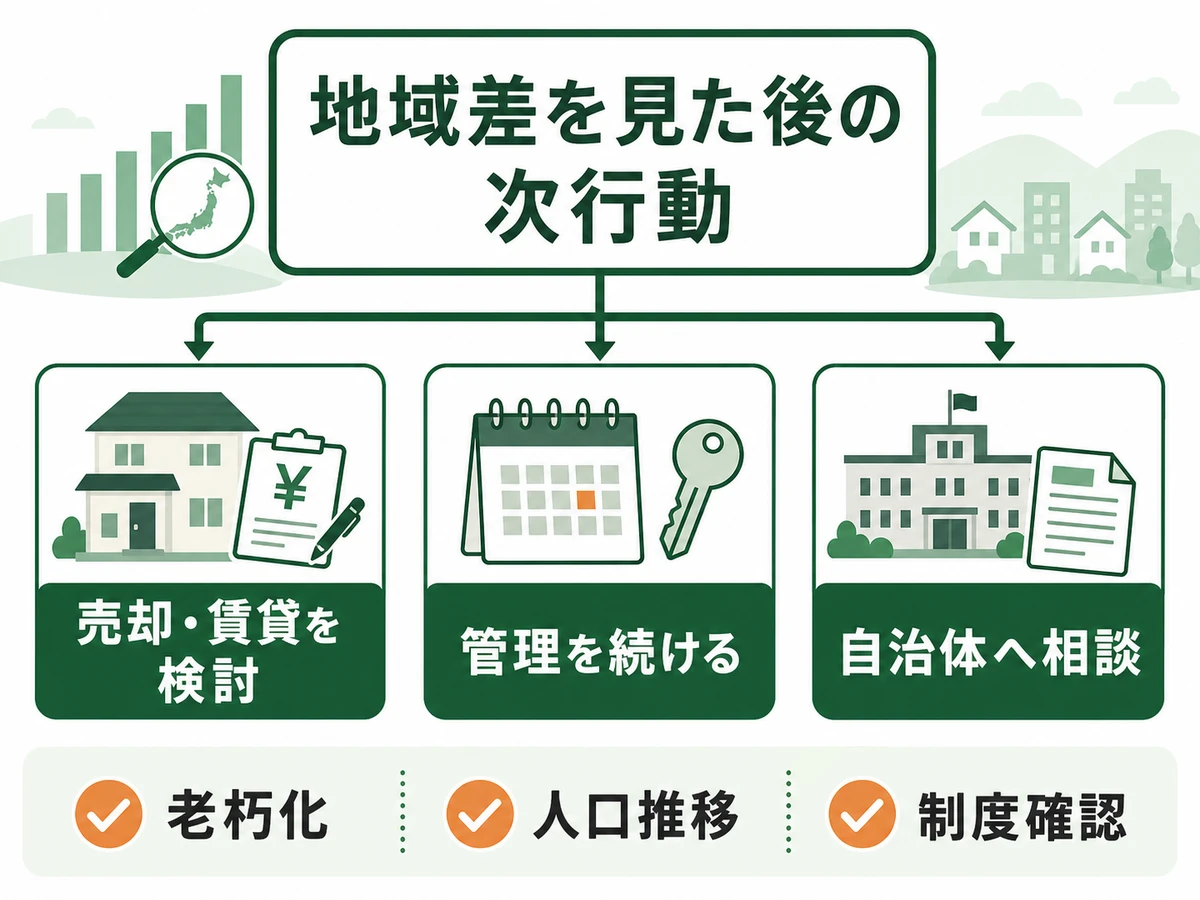 空き家統計を確認した後に売却賃貸、管理継続、自治体相談を分ける判断図