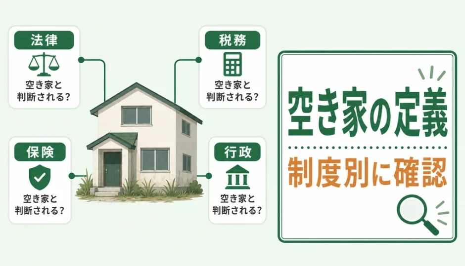 空き家の定義を法律・税務・保険・行政の制度別に確認するイメージ