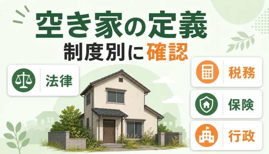 空き家の定義を法律・税務・保険・行政の制度別に確認するイメージ