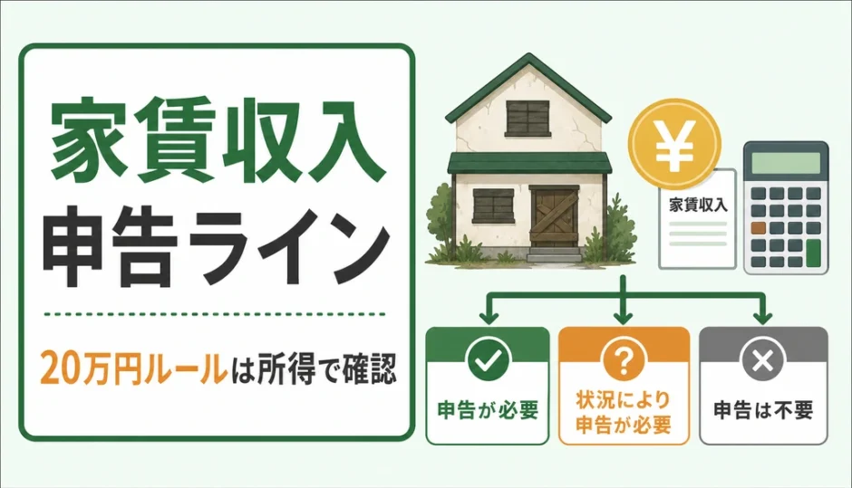 空き家の家賃収入と確定申告の判断ラインを示すサムネイル