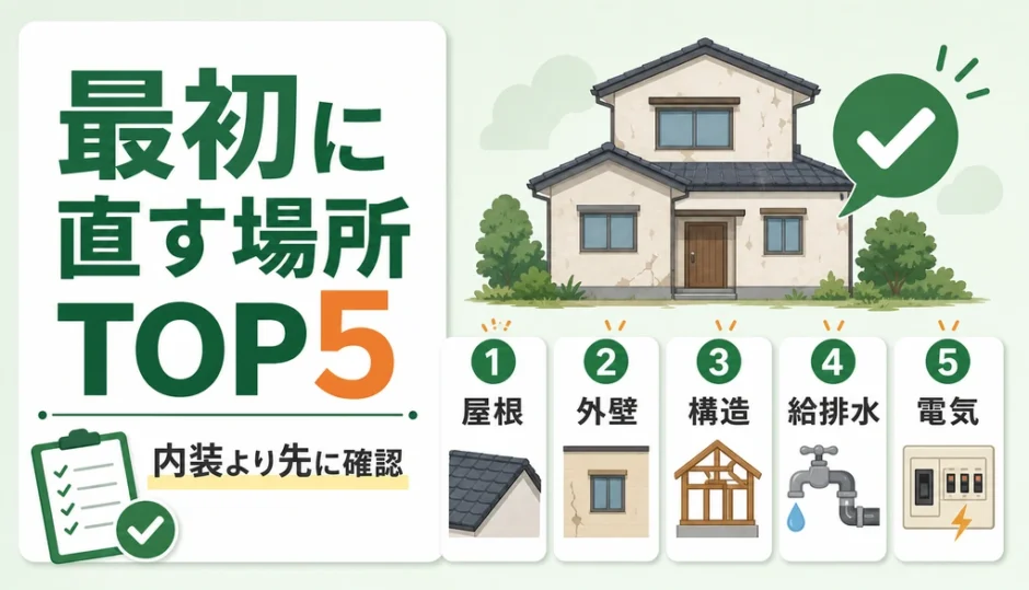 空き家リフォームで最初に直す場所TOP5を示す図解