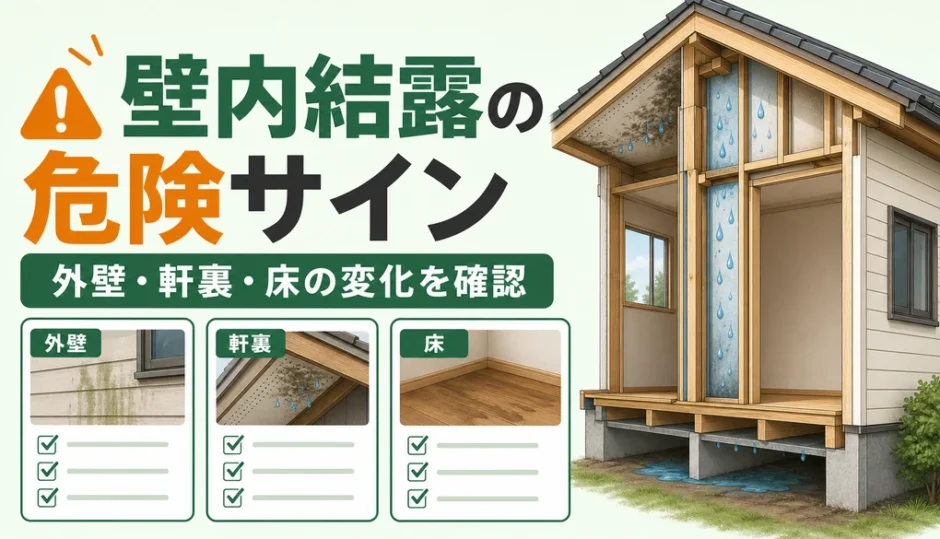 空き家の壁内結露と腐朽菌の危険サインを示すサムネイル