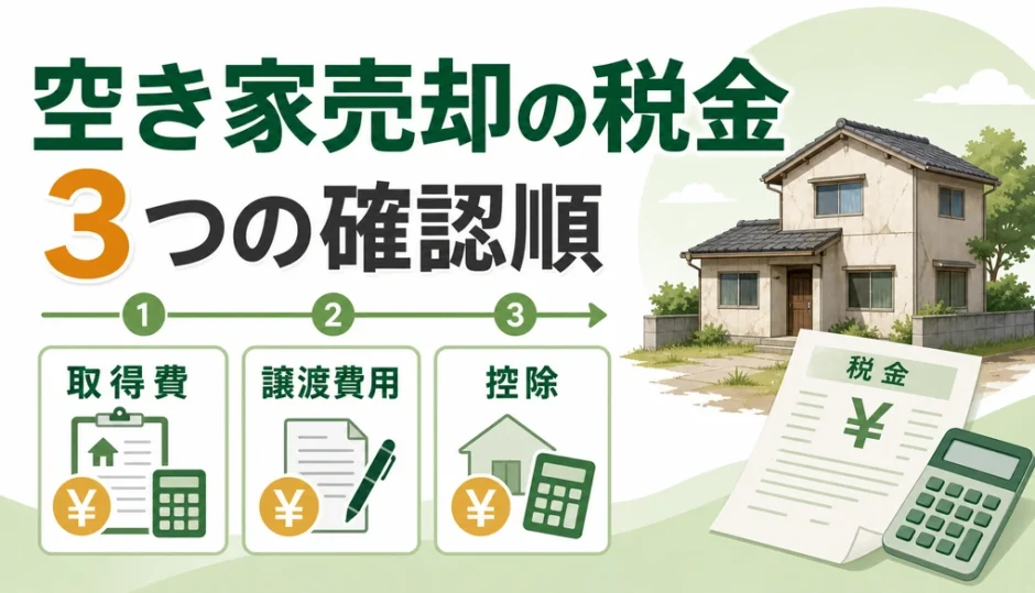 空き家売却の税金と3つの確認順を示す図解