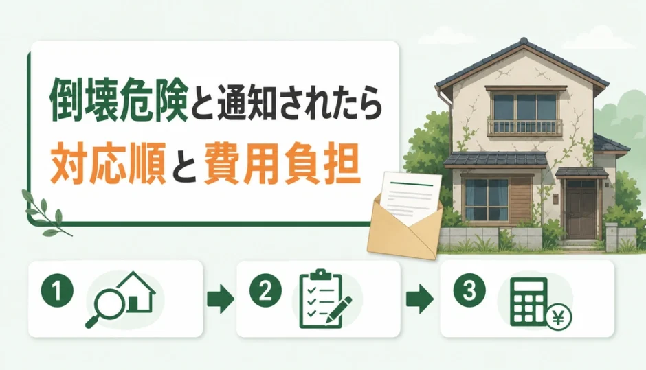 倒壊危険の通知後に確認する対応順と費用負担を示す図解