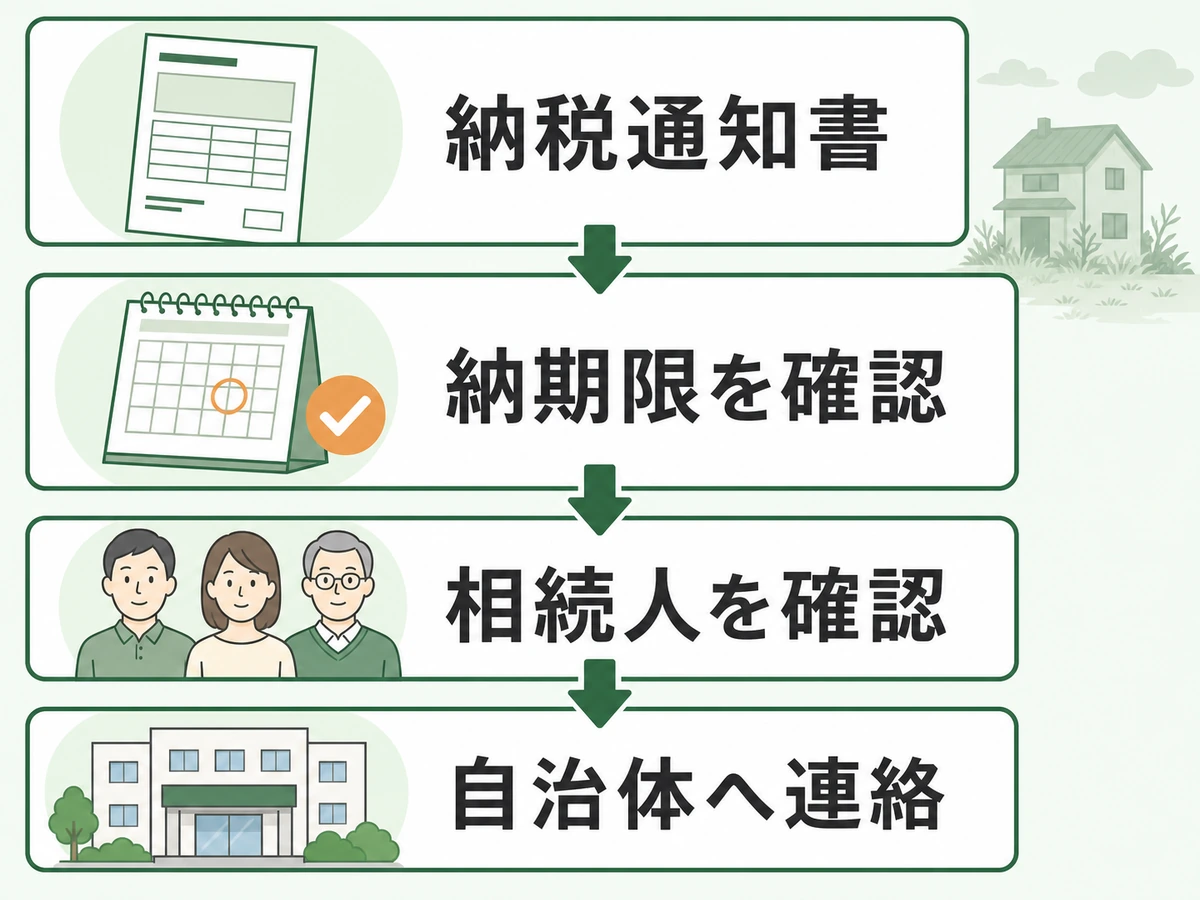 相続した空き家の固定資産税で納税通知書、納期限、相続人、自治体連絡を確認する流れ