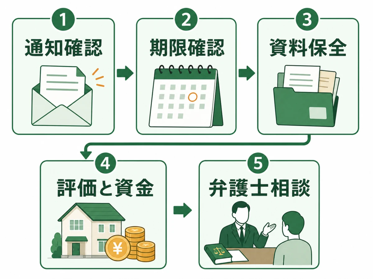 遺留分請求の通知確認から期限、資料、評価と資金、弁護士相談までの対応順