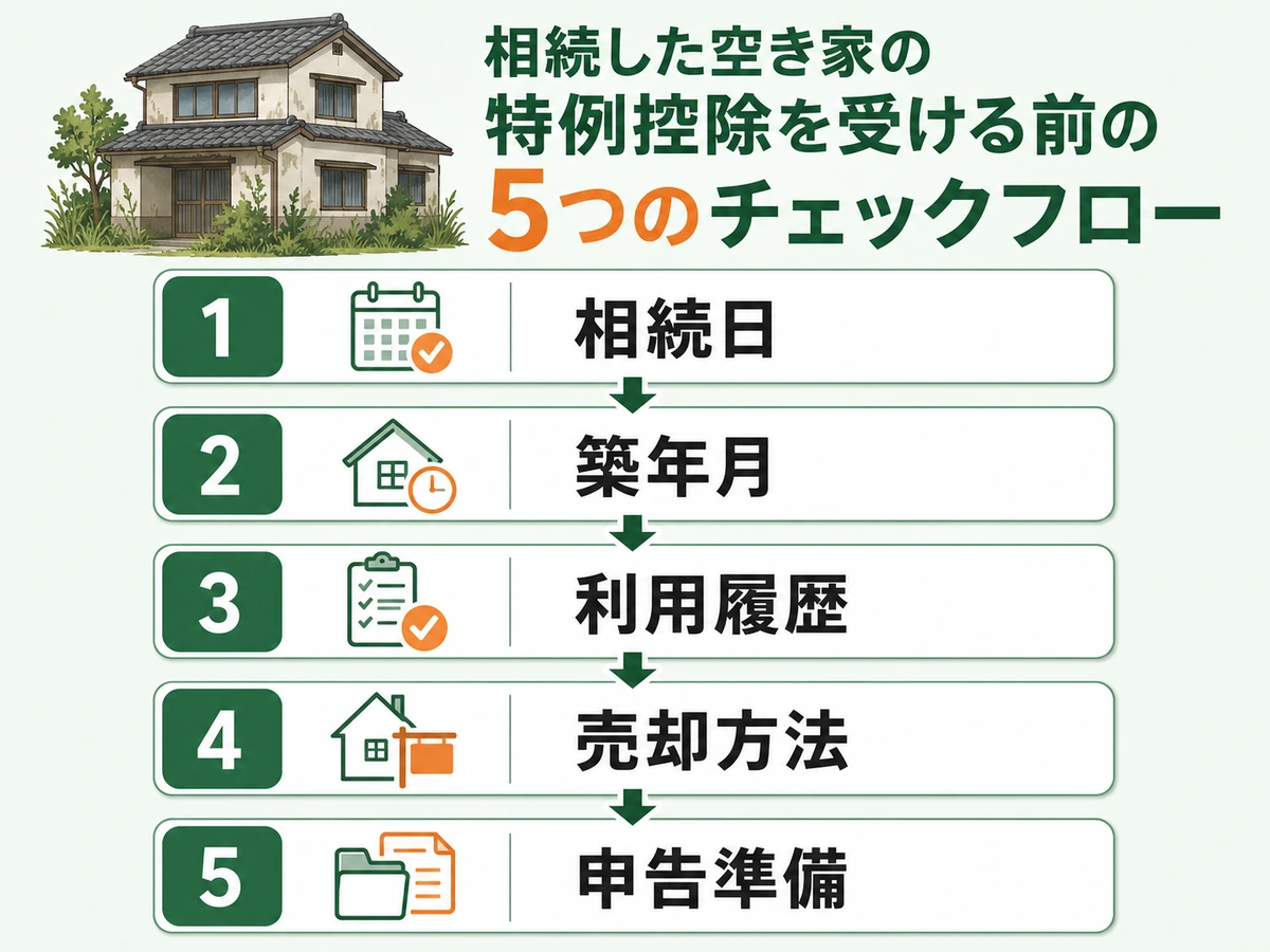 空き家特例を確認する相続日・築年月・利用履歴・売却方法・申告準備の流れ