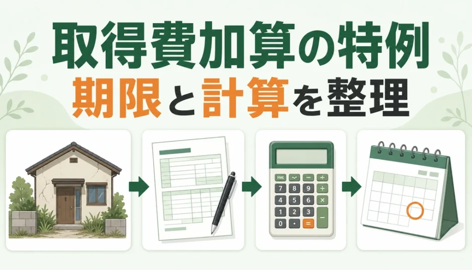 相続した空き家の取得費加算の特例について期限と計算を示す図