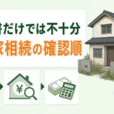 遺言書だけでは不十分であることと空き家相続の確認順を示す図