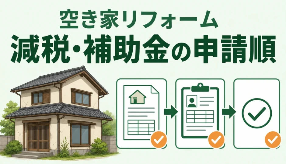 空き家リフォームの減税・補助金を申請する順番を示す図